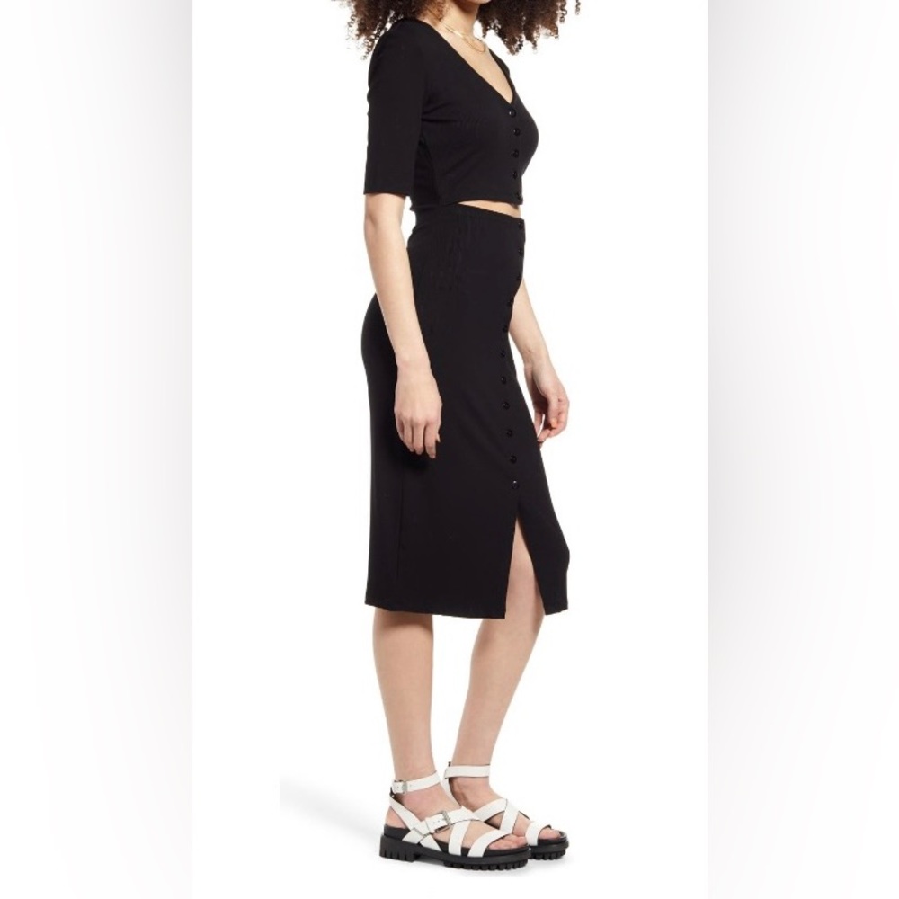 BP Women's Size:XL Henley Neck Short Sleeve Ribbed Cut Out Dress Button Up Black